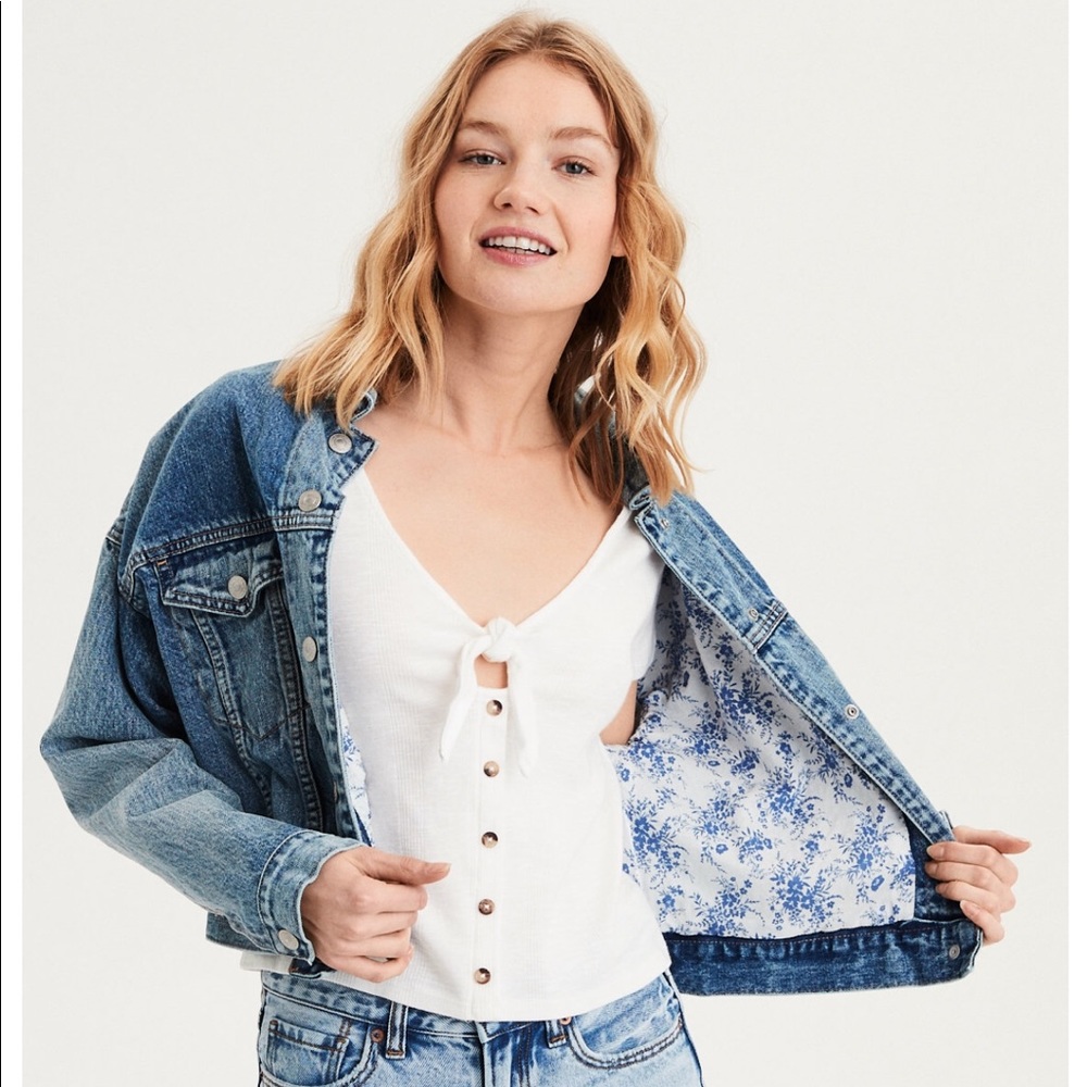 New AE PRINT LINED BOYFRIEND DENIM JACKET